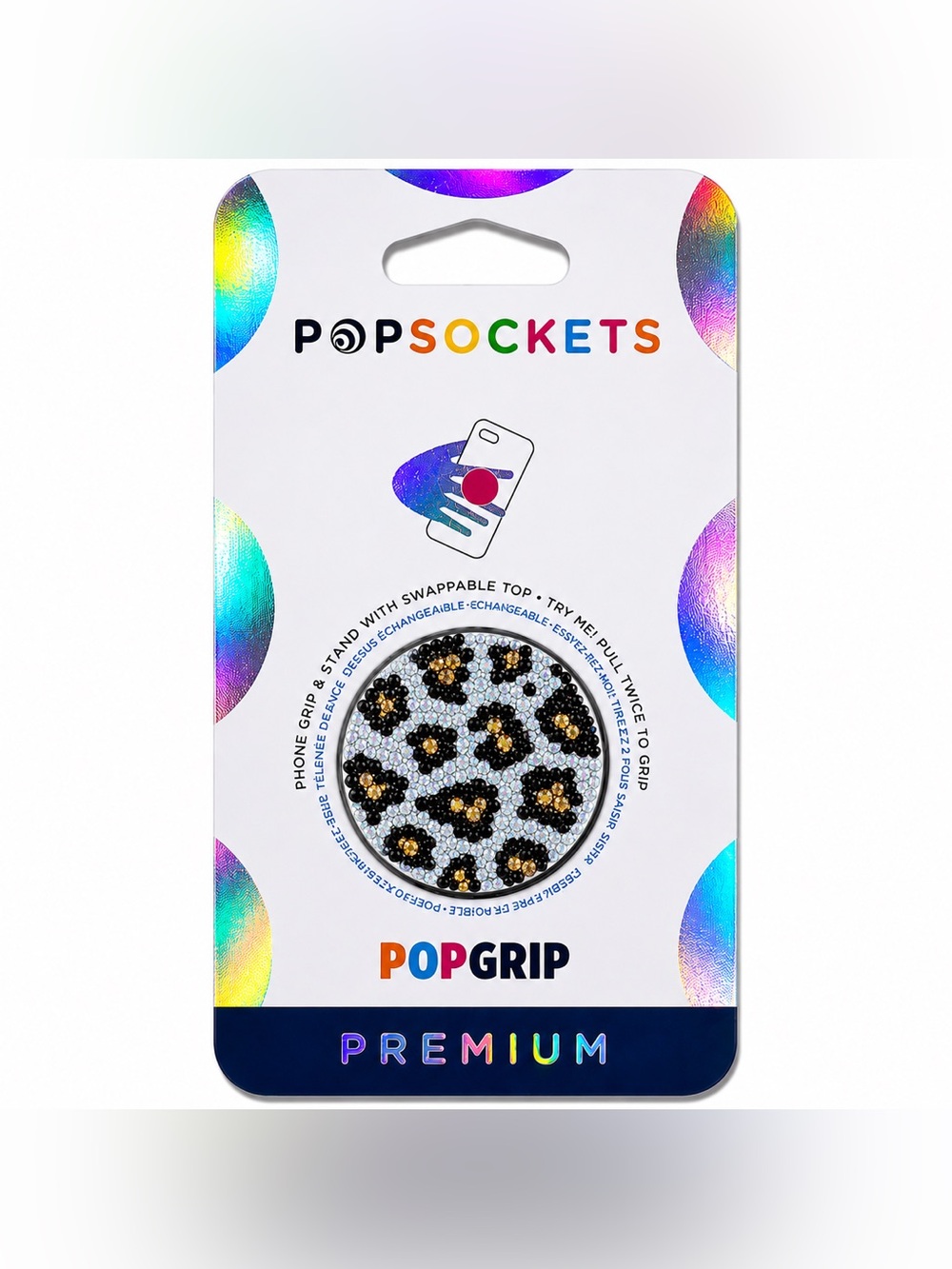 Luxe Crystal Leopard AB Iridescent PopSocket Phone Holder Grip New